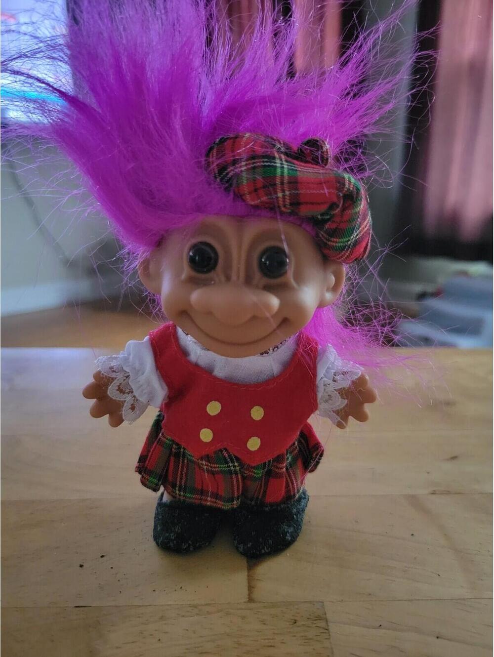 Vintage Russ Scotland Lucky Troll Doll 1990s Pink Hair Troll Figure